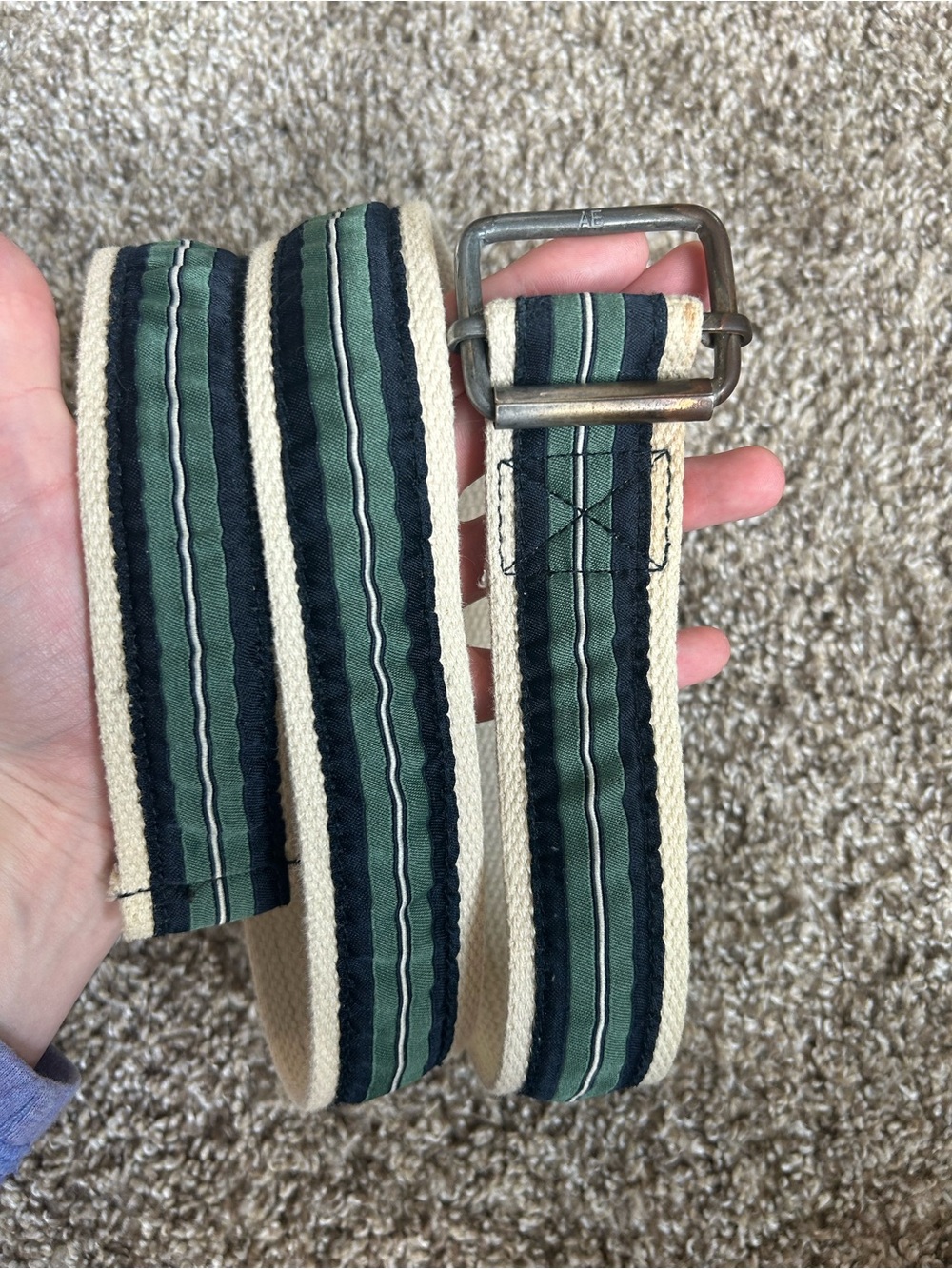 AE Canvas Striped Men’s Belt - Green/Navy/Beige